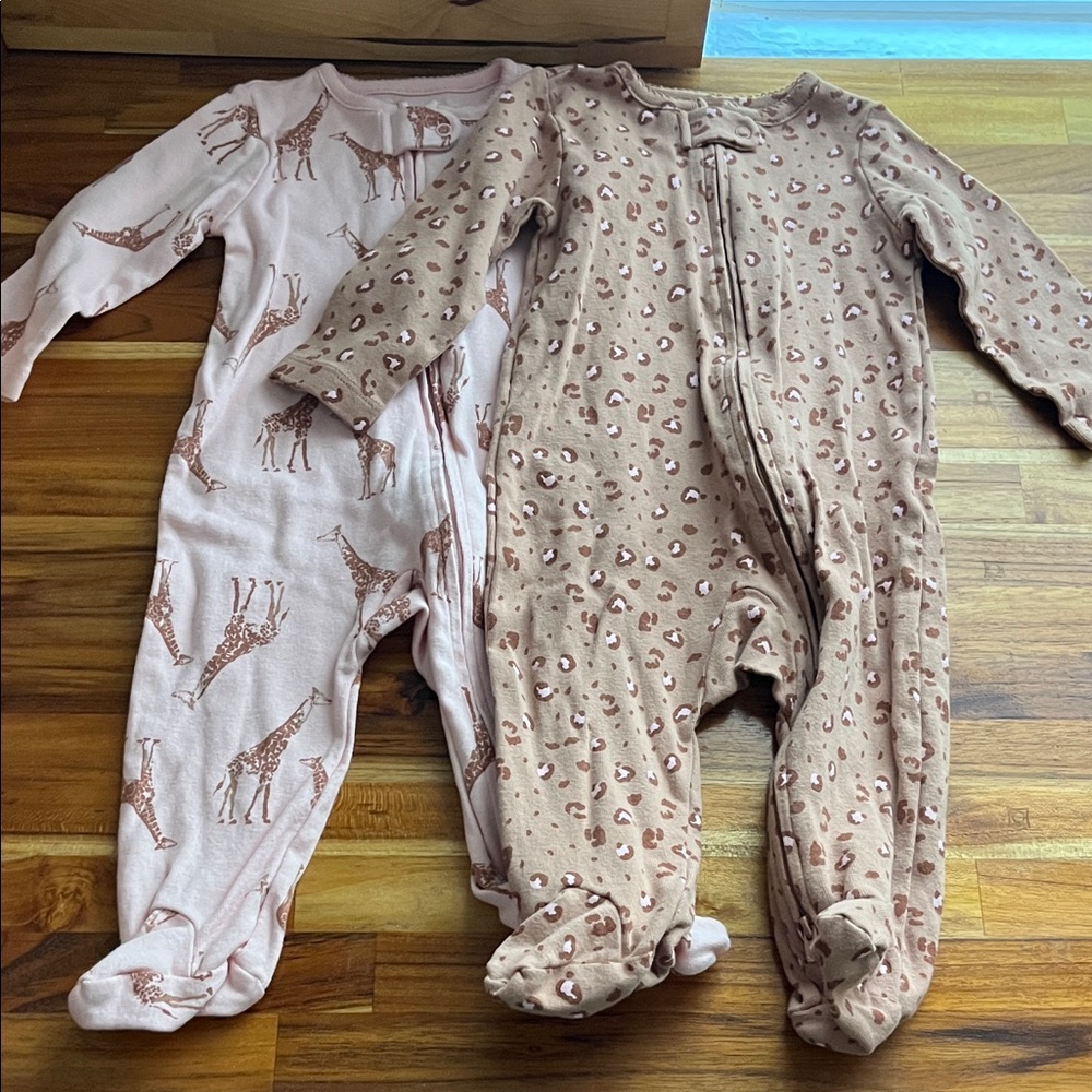 Carter's Pink and Tan Footies with Animal Prints